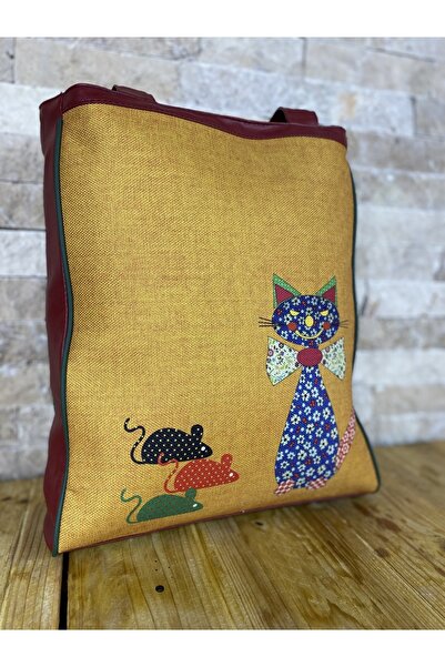 Bohemian Cat Red Handbag with Bow Tie
