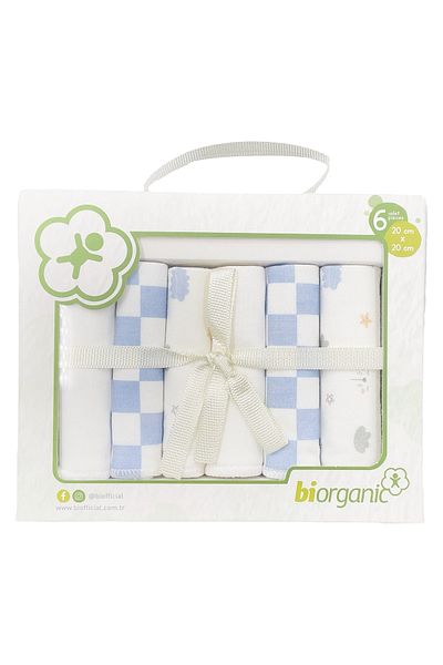 Biorganic Set of 6 Combed Cotton Baby Wipes 20x20 Cm 57759