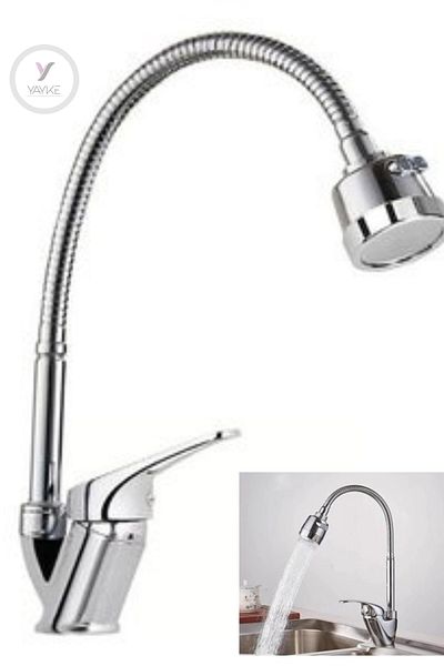 Yayke Kitchen Sink Faucet 2 Functions with Movable Head and Chrome Kobar - Hot and Cold Water Outlet