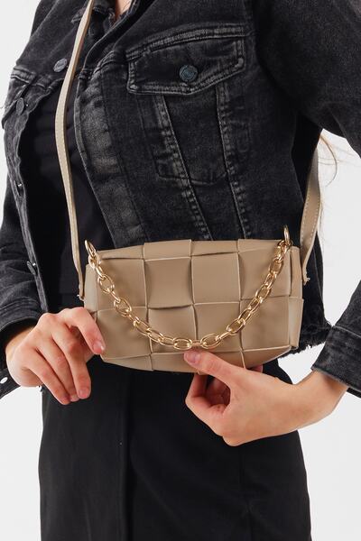 Tonny Black Γυναικεία δερμάτινη τσάντα μέσης και ώμου με πλέξη βιζόν με λεπτο...