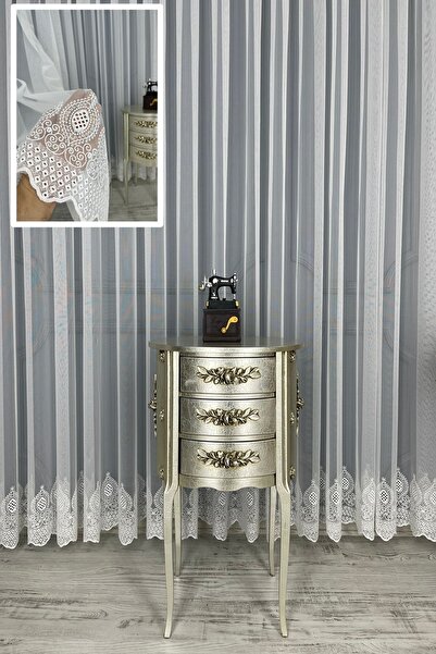 perdemony Özel Işlemeli Etek Grek Tül Perde Petek Zemin 350 X 260 Sık Pile 1/3