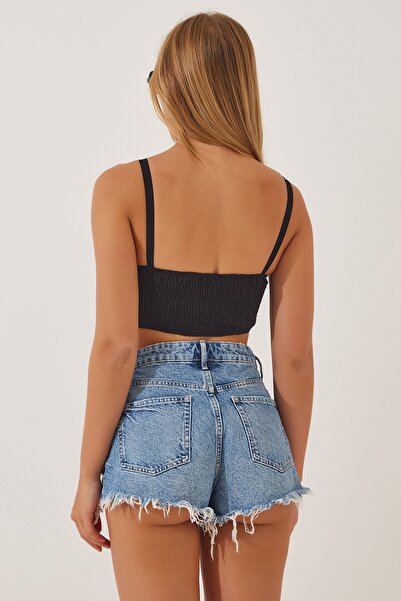 Happiness İstanbul Dámský černý pásek Poplin Bustier TO00021