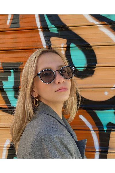 LOOKUP Sunglasses Unisex Black and White Patterned Frame Black Glass Uv 400 Protection Metal Handle