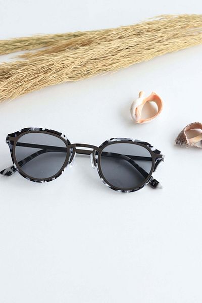 LOOKUP Sunglasses Unisex Black and White Patterned Frame Black Glass Uv 400 Protection Metal Handle