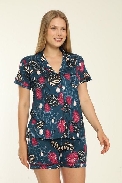 Rubina Secret Set pantaloni scurți cu mânecă scurtă, cu nasturi, din viscoză