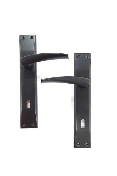ARON New Brawo Stainless Mirrored Matte Black (room Type) Door Handle + (room Type) Door Lock System Set of 2