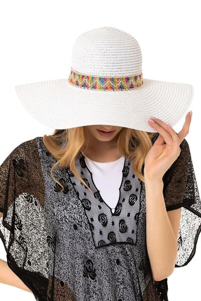 Saria Moda Φαρδύ ψάθινο καπέλο με λεπτομέρεια ζιγκ-ζαγκ