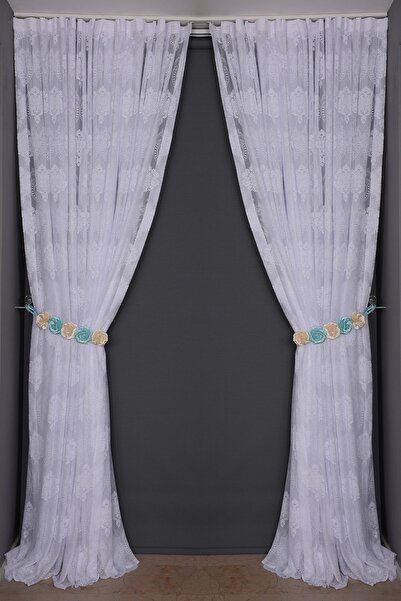 AKÇA TEKSTİL Κουρτίνα με πλαίσιο Damacs σε υπόλευκο χρώμα, μονόφυλλο, προκατα...