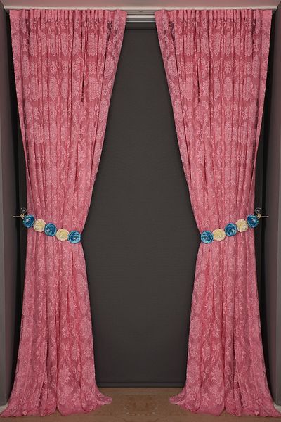 AKÇA TEKSTİL Damaks Pink Color Single Wing Ready-made Planted Pleated Background Curtain 300*260 Cm