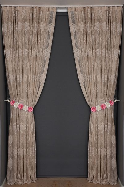 AKÇA TEKSTİL Framed Damaks Mink Color Single Wing Ready Planted Pleated Background Curtain 300*260 Cm