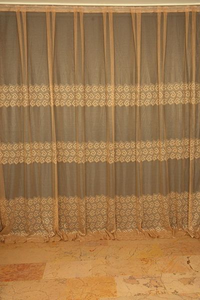 AKÇA TEKSTİL Geometric Gold Single Wing Sewn Pleated Curtain - 300*260 Cm