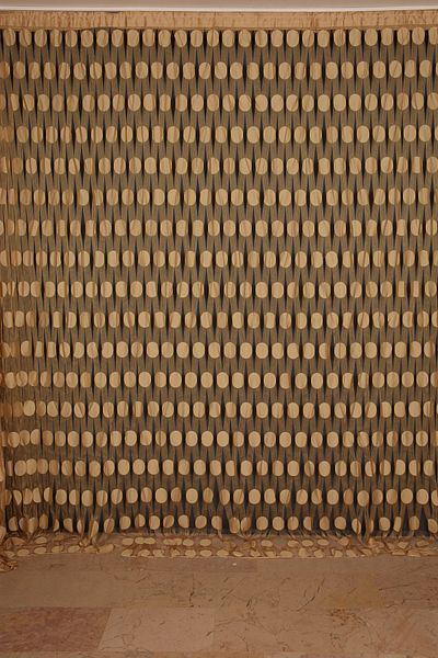AKÇA TEKSTİL Large Polka Dot Model Gold Color Rope Curtain Ready Rope Curtain 300*270