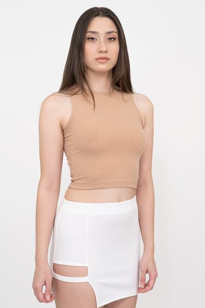 Soyo Women's Brown Ribbed Super Crop Knitted Undershirt