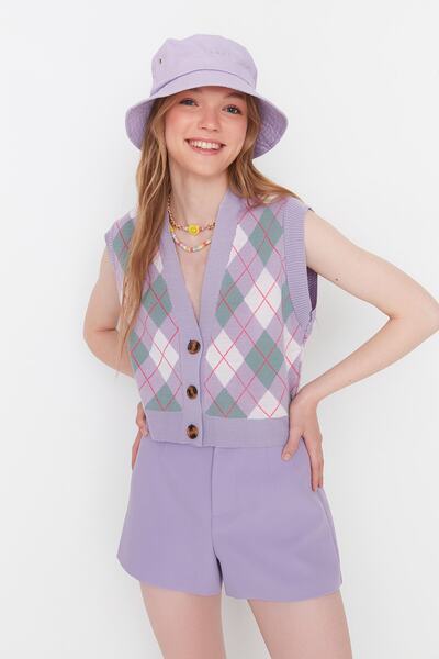 Trendyol Collection V-Neck Lilac Knitwear Crop Vest - TWOAW22BZ0047
