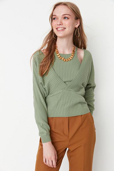 Trendyol Collection Set bluză și hanorac crop din tricotaje mentă - TWOAW22KZ0865