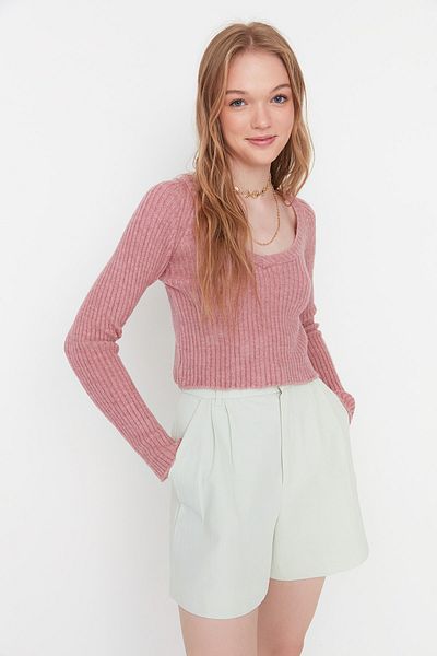 Trendyol Collection Pulover din tricotaje de bază cu textura moale Crop de trandafiri uscati TWOAW22KZ1453