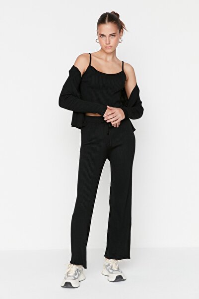 Trendyol Collection Fekete Wicked blúz Kardigán nadrág Kötött felső és alsó készlet TWOAW22AU0006