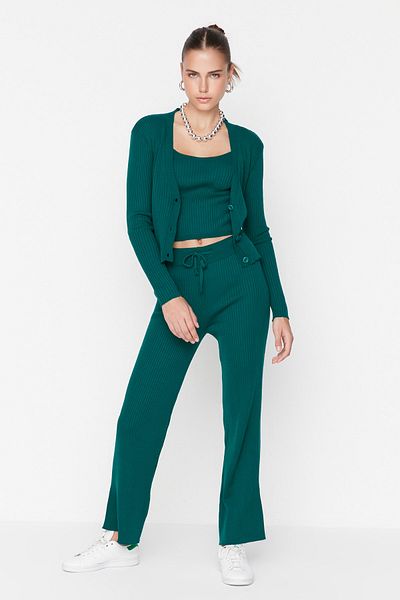 Trendyol Collection Smaragdzöld Twill blúz és nadrág szett - TWOAW22AU0006