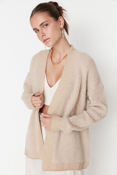Trendyol Collection Μπεζ Πλεκτή Ζακέτα Oversize TWOAW23HI00257