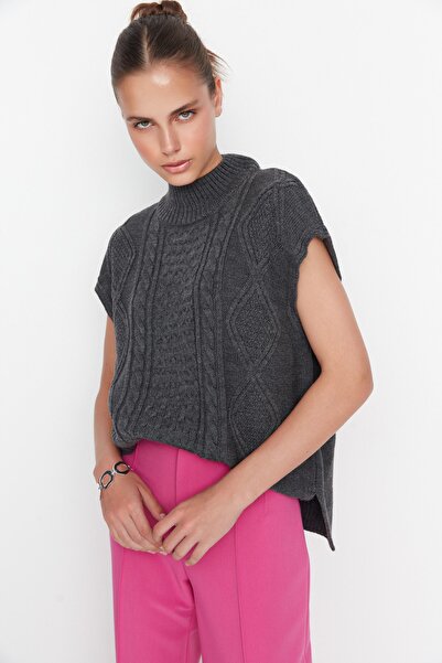 Trendyol Collection Anthracite Knitted Detailed Turtleneck Knitwear Sweater TWOAW23SV00100