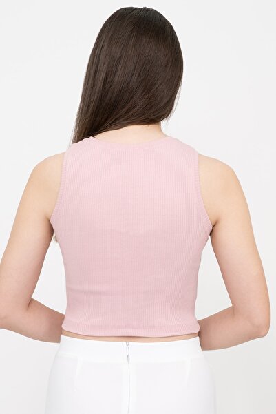 Soyo Women's Pink Ribbed Super Crop Knitted Undershirt