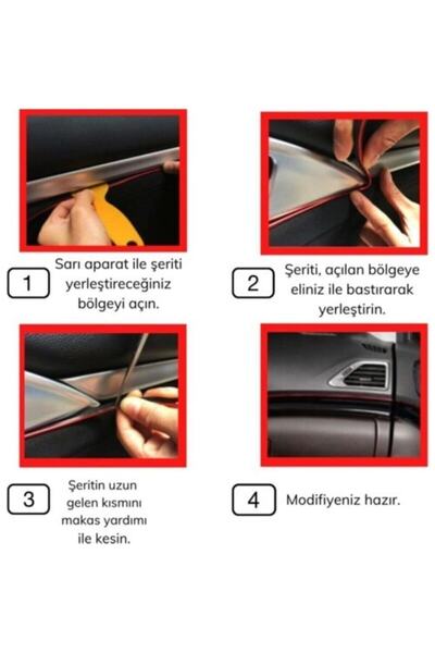 MeyZone Trim Fitilli Yeni Araç Içi Ip Şerit Balık Sırtı Nikelajlı 5 Metre Krom Gri