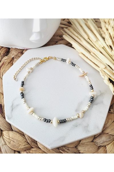 HALHALMILL Women's Pearl Stone Sand Beaded Anklet