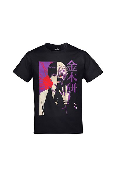 Orijin Tekstil Tokyo Ghoul Kaneki Ken Split Face Front Back Printed Unisex Black T-shirt