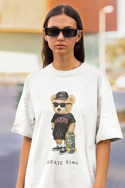SUNFREE Λευκό μπλουζάκι με στάμπα Skate Teddy