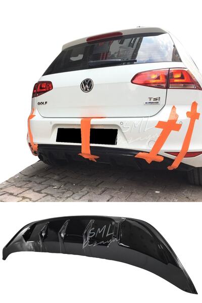 SML Dizayn Volkswagen Golf 7 Style Difüzör Plastik Golf 7 Arka-tampon-ek-difizör Piano Black