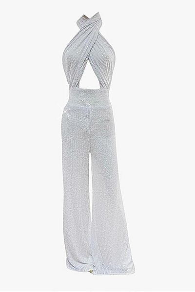 Gira official White Sequined Cross Detailed Jumpsuit