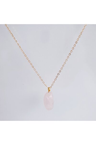 MAGRİB Kararmaz Zincirli Pembe Kuvars Doğal Taş Kolye