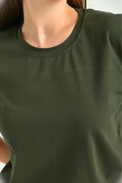 ALMİNA Women's Lycra Khaki Short Sleeve T-shirt