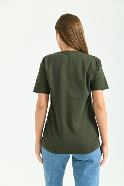 ALMİNA Women's Lycra Khaki Short Sleeve T-shirt