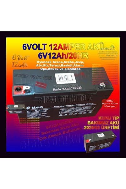 Ttec /yeni\ 6v 12ah Akü 6v Volt 12ah Amper Bakımsız Kuru Akü Üretim=04. (6 Volt 12 Amper 6v12ah Akü)