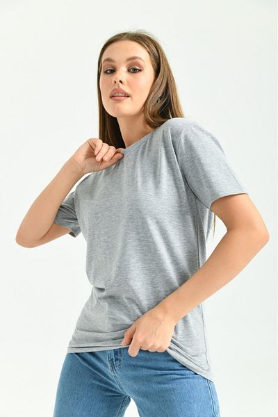 ALMİNA Women's Lycra Gray Short Sleeve T-shirt