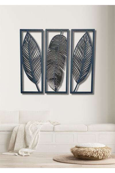 NT Handmade Siyah Ahşap 3lü Zarif Yaprak Duvar Dekoru Salon Oturma Yatak Odas...