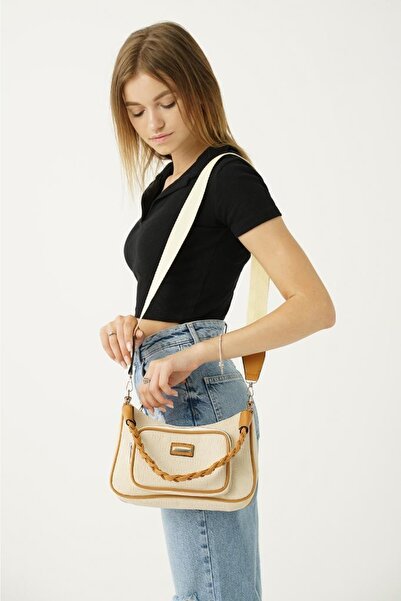 Top All BAG Krem Kadın Iki Bölmeli El Ve Omuz Çanta