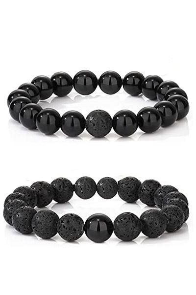 Tesbih Atölyesi Certified Aaa Quality Natural Obsidian - Lava Stone Bracelet Set
