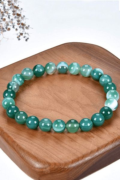 Tesbih Atölyesi Certified Aaa Quality Natural Green Agate Stone Bracelet