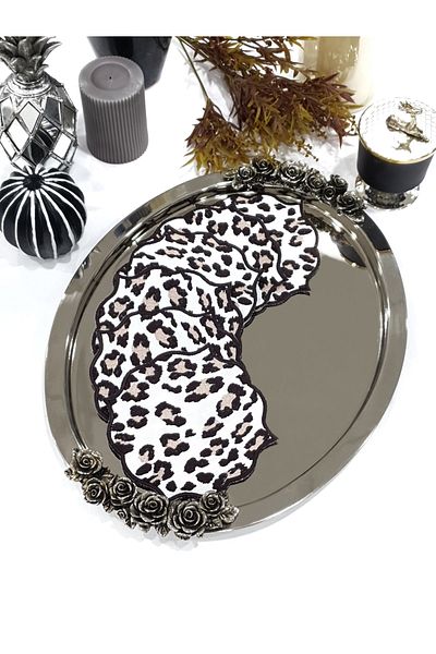Tanem Home Leopard Pattern Embroidered Coasters, Cocktail Presentation Napkin 15x15 Cm