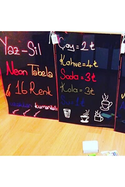 Termoform Işıklı Tabela 50x70cm-3 Kalemli-neon Yazı-yaz Sil Led Tabela-fosforlu Yazı Tahtası-led Yazı