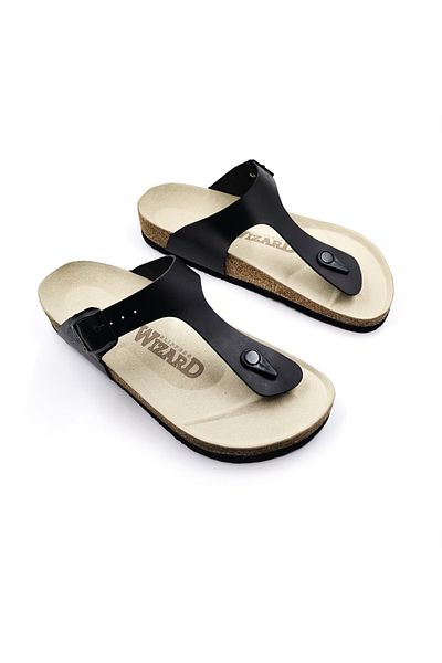 wizard slippers Ανδρικές σαγιονάρες μαύρες σαγιονάρες από γνήσιο δέρμα Magic Original Cork
