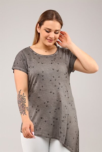 Seamoda Bee Printed Side Tied Oil Washed Tunic-Anthracite