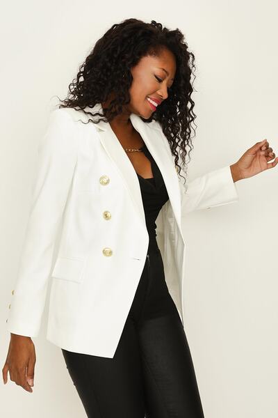 Select Moda Γυναικείο μπλέιζερ με κουμπιά από λευκό χρυσό