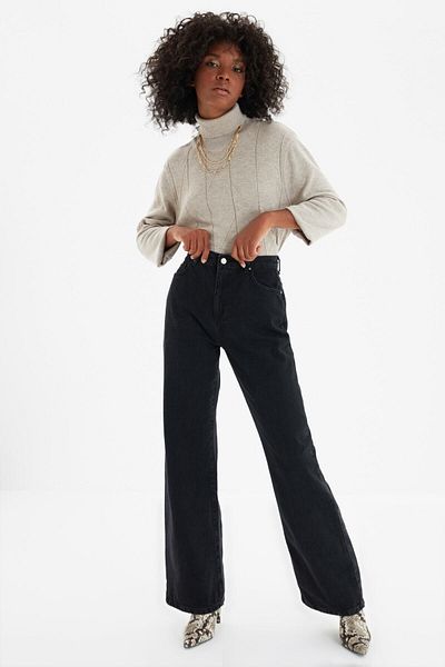 Livik Women's Black High Waist Wide Leg Jeans
