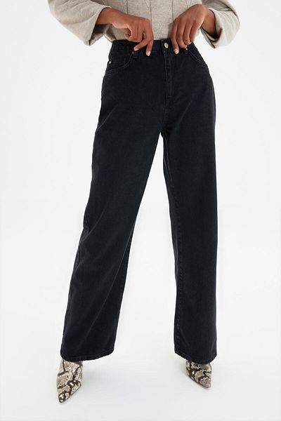Livik Women's Black High Waist Wide Leg Jeans