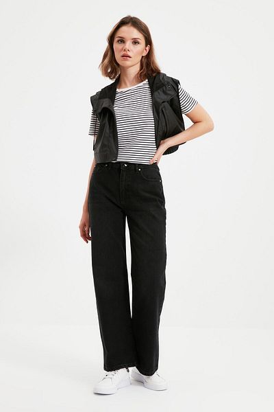 Livik Women's Black High Waist Wide Leg Jeans