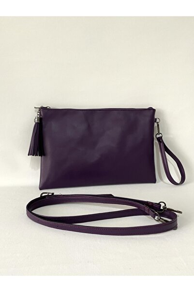 TALKING DREAMS Mor Suni Deri Uzun Saplı Clutch