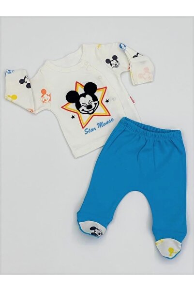 Agucuk Baby طقم مزدوج مطرز بنجمة الفأر مع قفازات وأزرار كبس أمامية